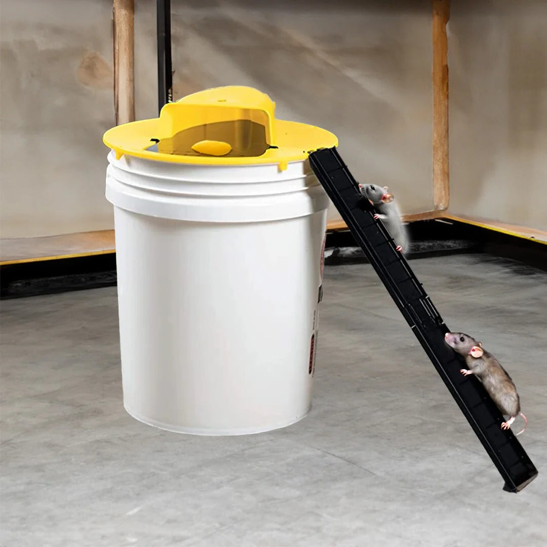 Rodent Bucket Trap Cover with Auto-Reset Flip Mechanism and Access Ladders, 20 Mice Capacity