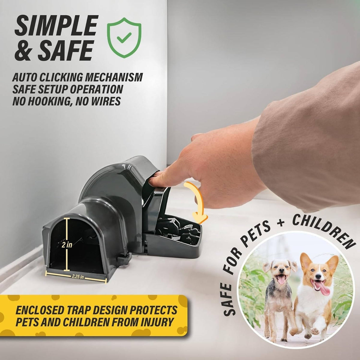 Enclosed Rodent Traps with Dual Openings and Pressure Trigger, 2 Pack