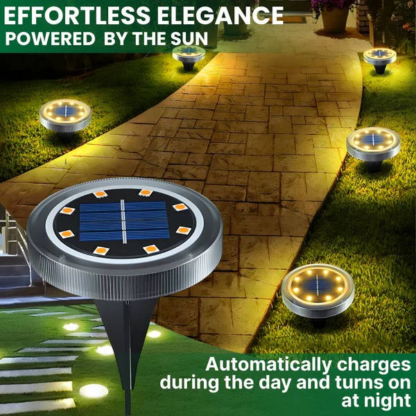 Solar Ground Lights 10 Pack with Dusk to Dawn Sensor and Stainless Steel Housing