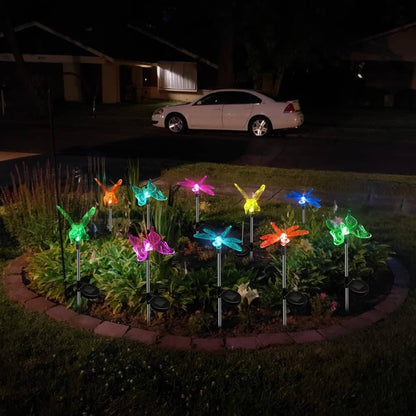 Outdoor Solar Butterfly Dragonfly Garden Stake Lights Set of 6