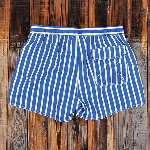 Men's Swim Shorts with Striped Pattern and Mesh Liner 3 Pockets