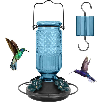 Hummingbird Feeder with Bee Guard Ports and Built-In Ant Moat, 16oz Glass