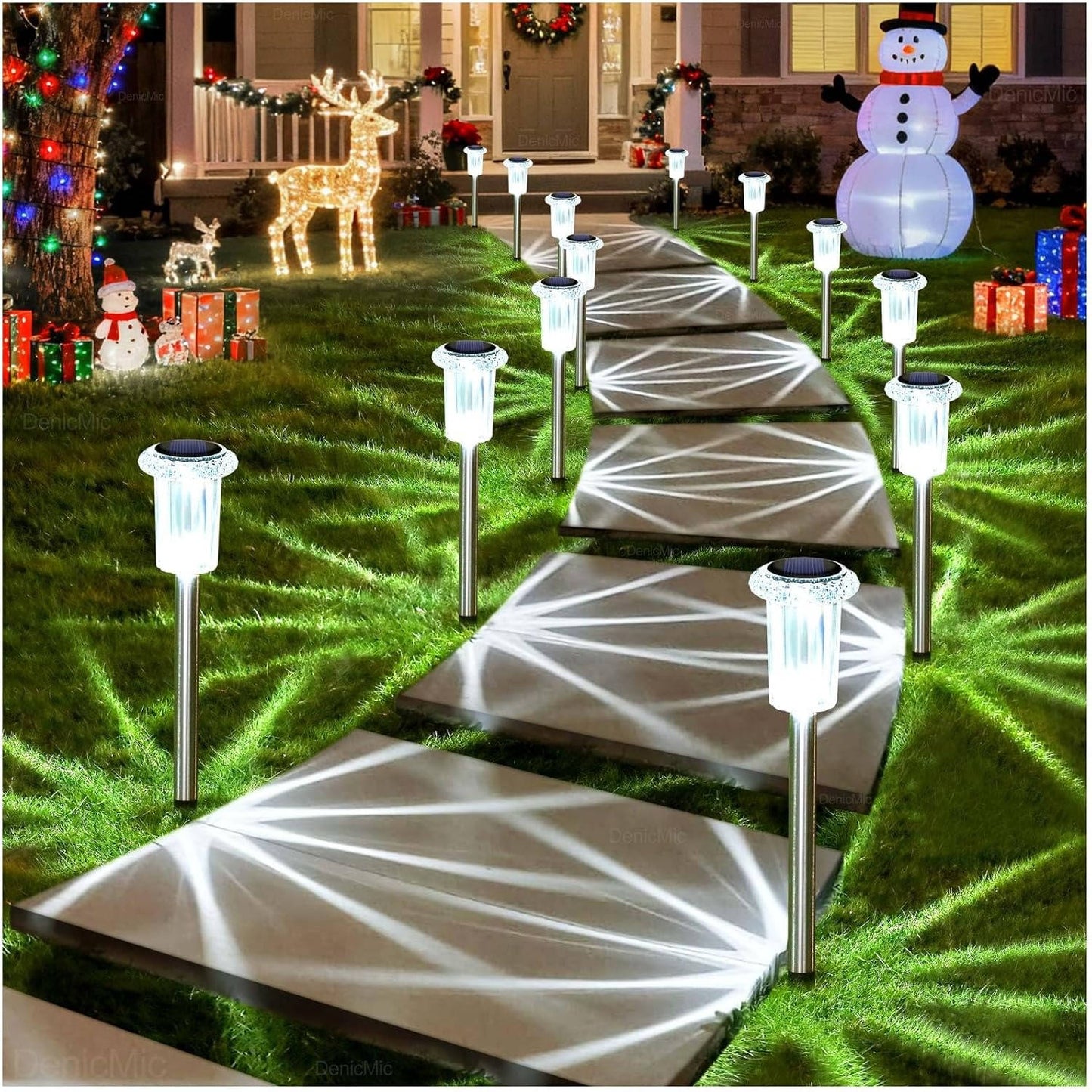 Solar Pathway Lights with Cool White LED and Snowflake Pattern