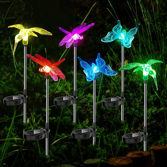 Outdoor Solar Butterfly Dragonfly Garden Stake Lights Set of 6