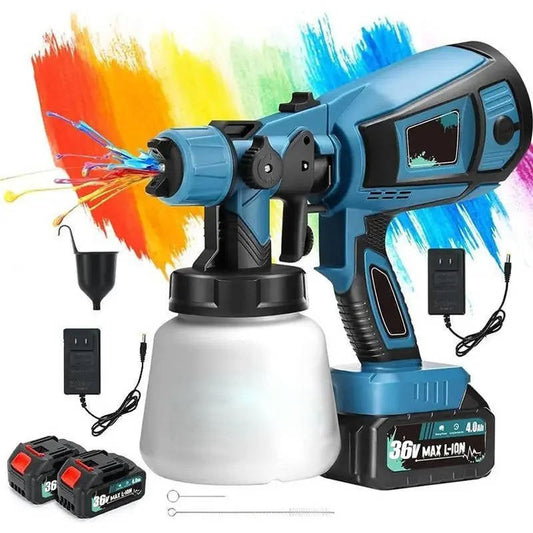 36V Cordless Paint Sprayer with Dual Batteries and 3 Copper Nozzles, 33.8oz Tank