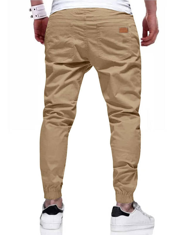 Men's Cotton Jogger Pants with Drawstring Waist and Tapered Ankle Cuffs