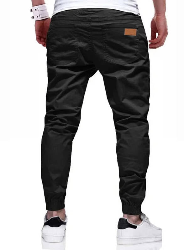 Men's Cotton Jogger Pants with Drawstring Waist and Tapered Ankle Cuffs