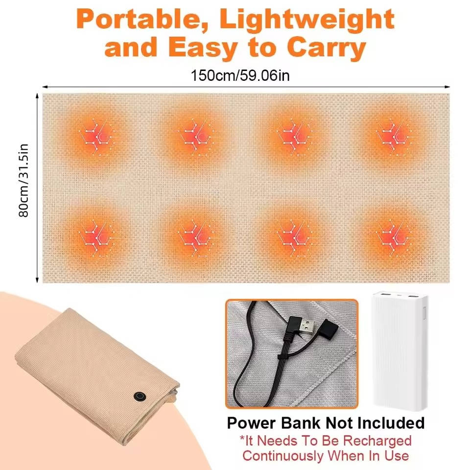 Eight Zone Heated Shawl Wrap with Three Temperature Settings and Rapid Carbon Fiber Heating