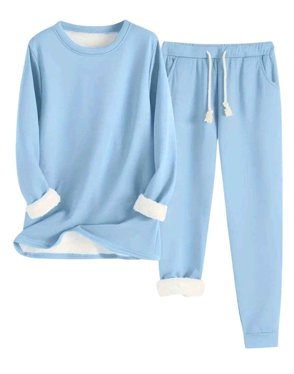 Fleece Lined Sweatsuit Set for Women with Crewneck Top and Drawstring Pants