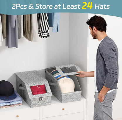 Hat Storage Boxes with Clear Window and Metal Zipper, Holds 24 Caps