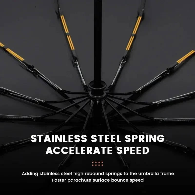 Automatic Folding Umbrella with Water Repellent Canopy and Reinforced Wind Ribs, 38in