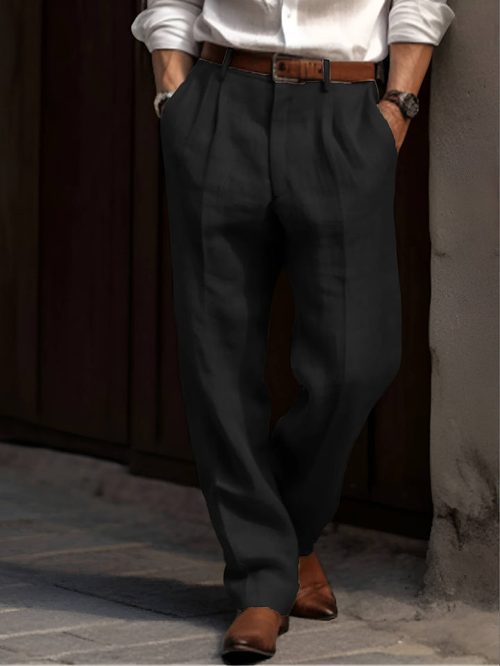 Pleated Linen Pants For Men Classic Lightweight Breathable Summer Tailored