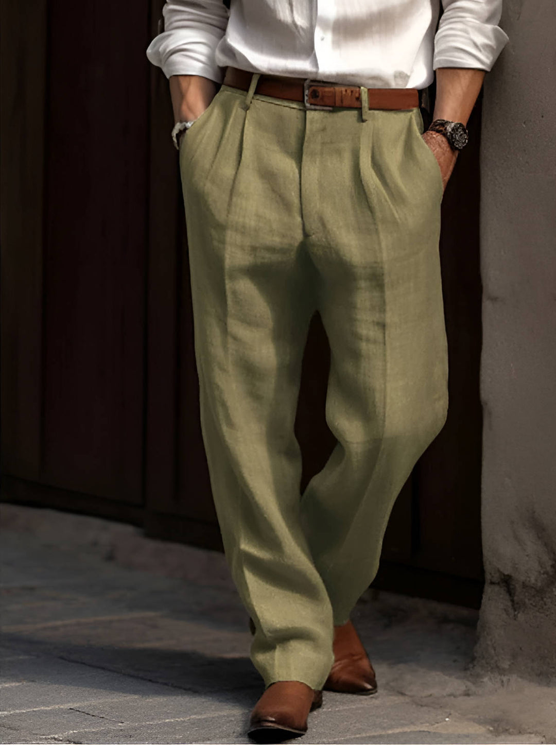 Pleated Linen Pants For Men Classic Lightweight Breathable Summer Tailored