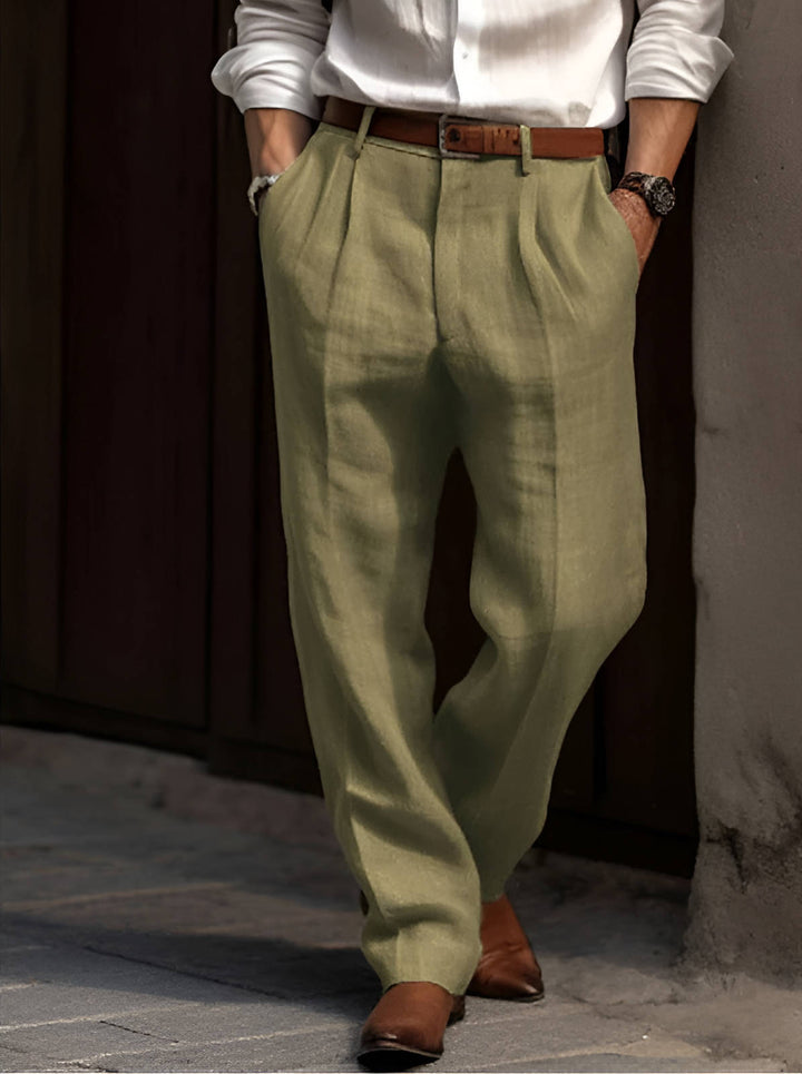 Pleated Linen Pants For Men Classic Lightweight Breathable Summer Tailored