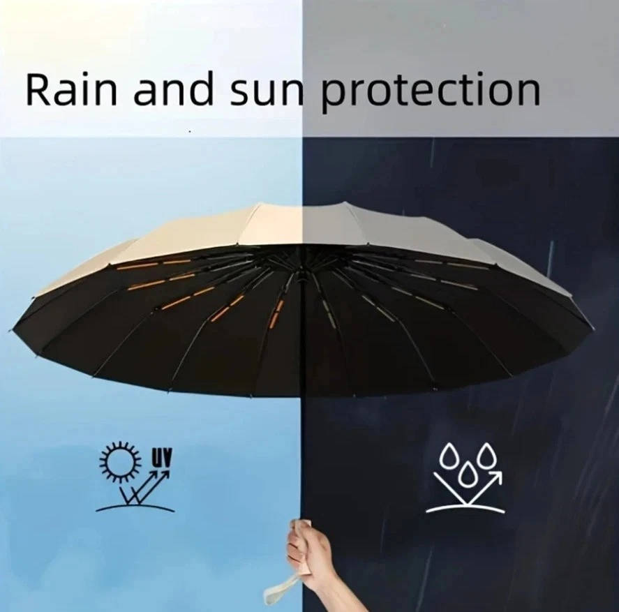 Automatic Folding Umbrella with Water Repellent Canopy and Reinforced Wind Ribs, 38in