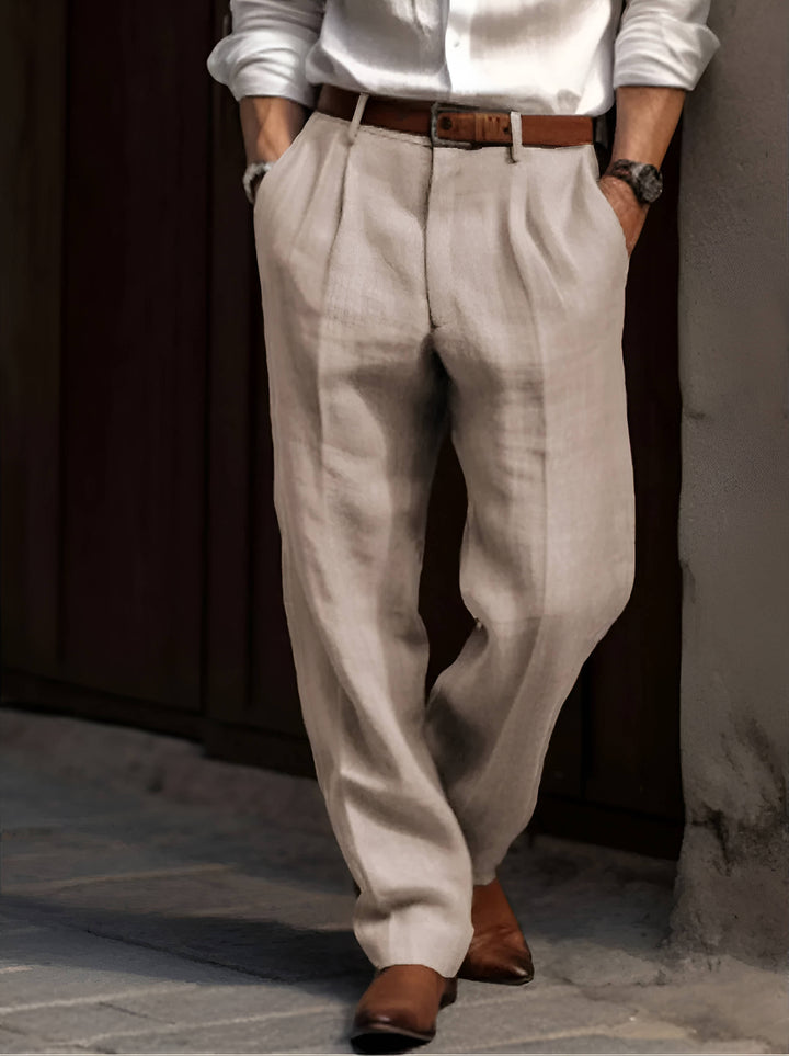 Pleated Linen Pants For Men Classic Lightweight Breathable Summer Tailored