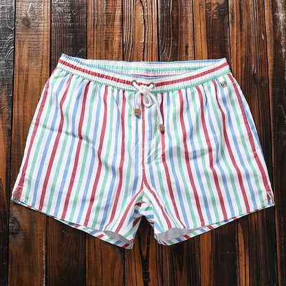 Men's Swim Shorts with Striped Pattern and Mesh Liner 3 Pockets