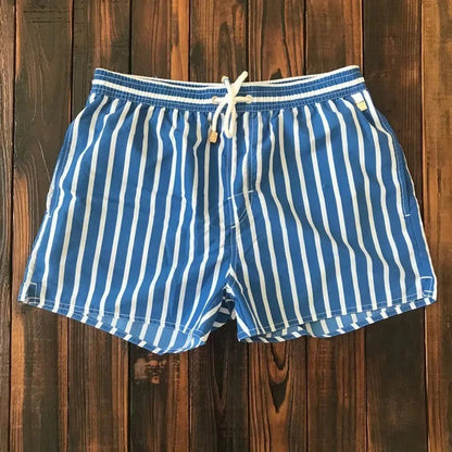 Men's Swim Shorts with Striped Pattern and Mesh Liner 3 Pockets