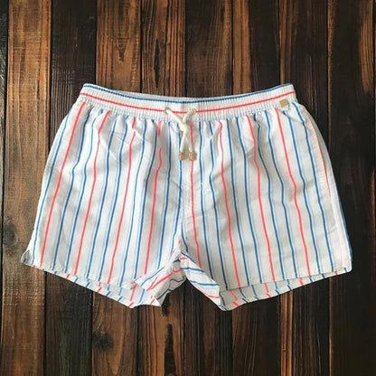 Men's Swim Shorts with Striped Pattern and Mesh Liner 3 Pockets