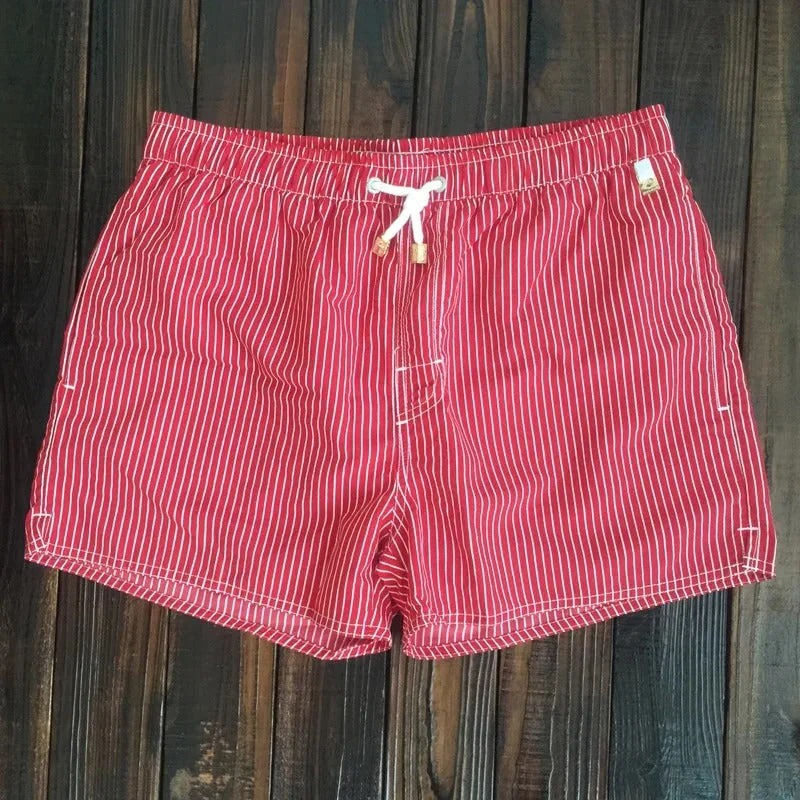 Men's Swim Shorts with Striped Pattern and Mesh Liner 3 Pockets