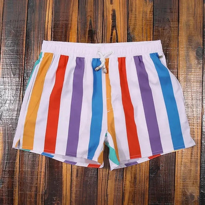 Men's Swim Shorts with Striped Pattern and Mesh Liner 3 Pockets