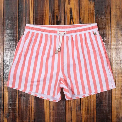 Men's Swim Shorts with Striped Pattern and Mesh Liner 3 Pockets