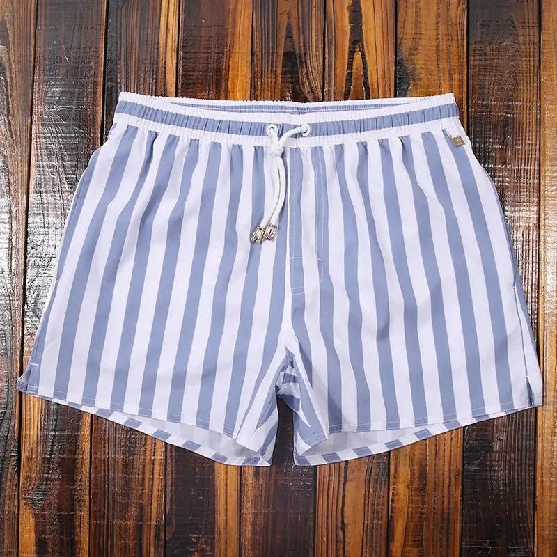 Men's Swim Shorts with Striped Pattern and Mesh Liner 3 Pockets