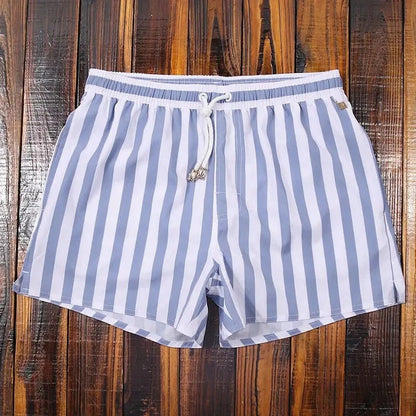 Men's Swim Shorts with Striped Pattern and Mesh Liner 3 Pockets