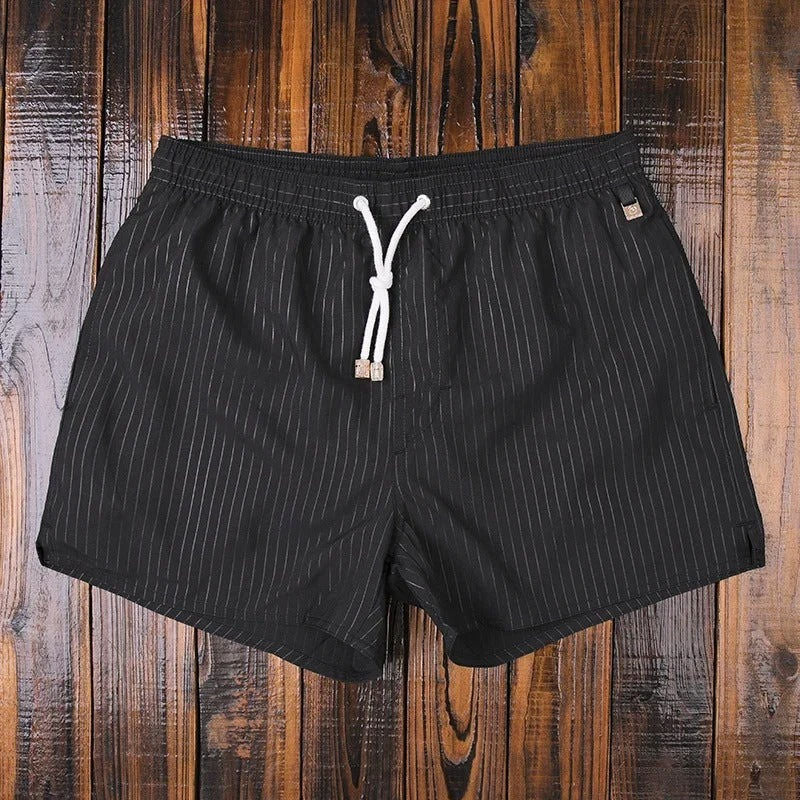 Men's Swim Shorts with Striped Pattern and Mesh Liner 3 Pockets