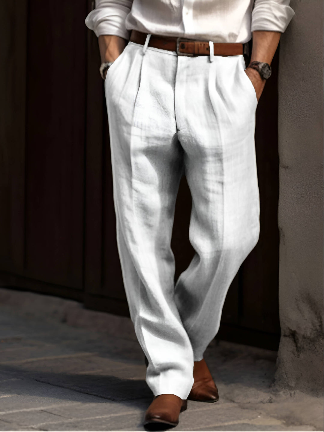 Pleated Linen Pants For Men Classic Lightweight Breathable Summer Tailored