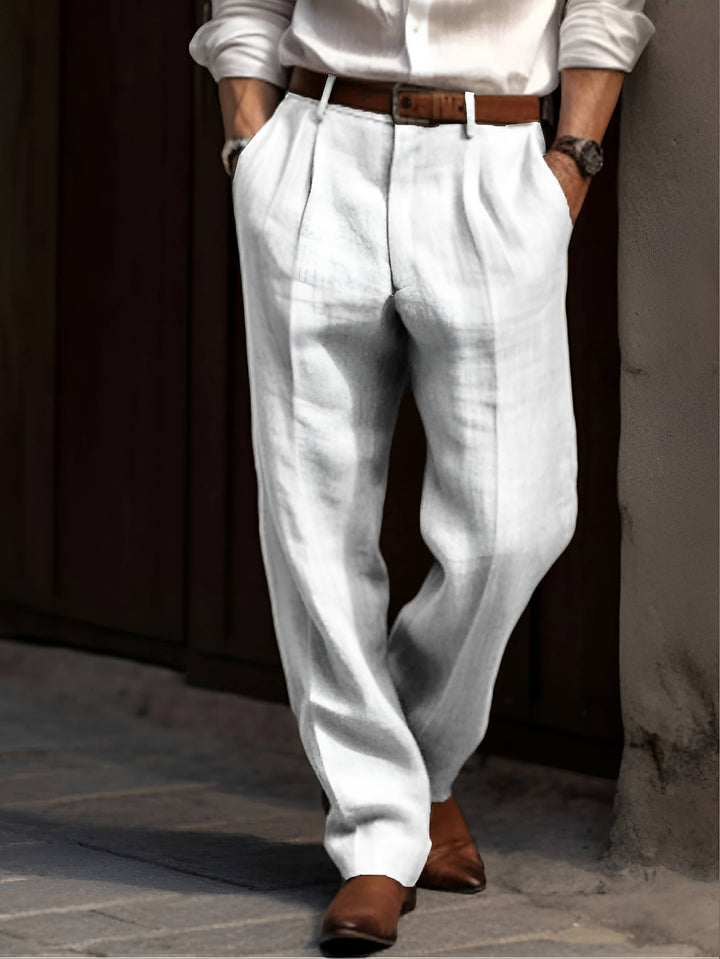 Pleated Linen Pants For Men Classic Lightweight Breathable Summer Tailored