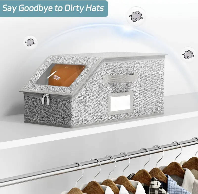 Hat Storage Boxes with Clear Window and Metal Zipper, Holds 24 Caps