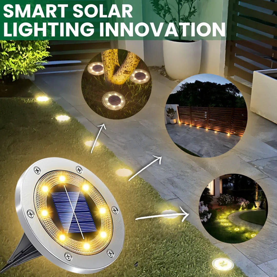 Solar Ground Lights 10 Pack with Dusk to Dawn Sensor and Stainless Steel Housing