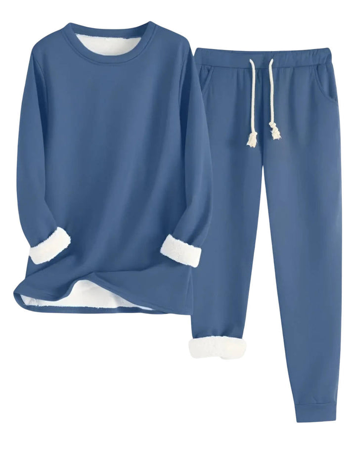 Fleece Lined Sweatsuit Set for Women with Crewneck Top and Drawstring Pants