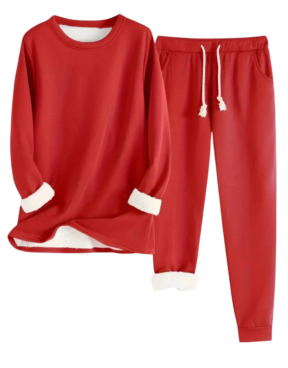 Fleece Lined Sweatsuit Set for Women with Crewneck Top and Drawstring Pants