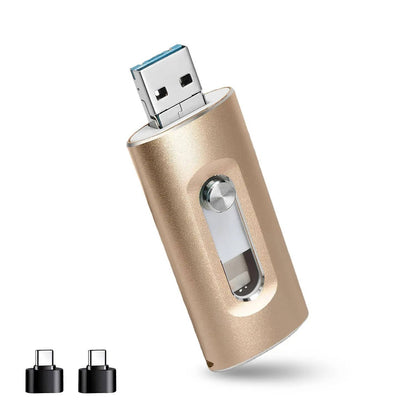 Multi Device Flash Drive with Triple Connectors and File Compression for Phones, Tablets, Computers