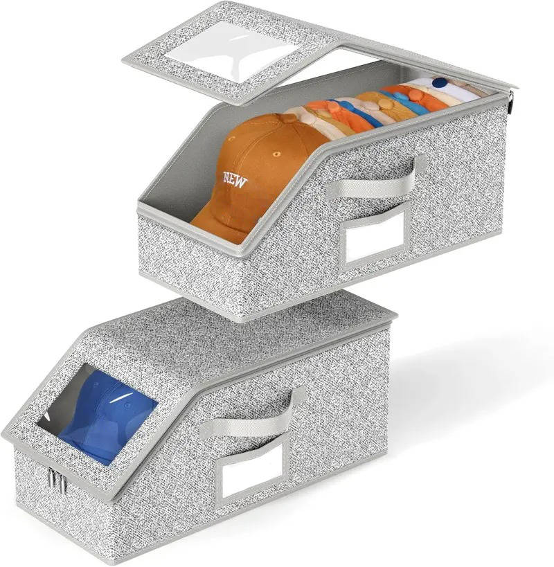 Hat Storage Boxes with Clear Window and Metal Zipper, Holds 24 Caps
