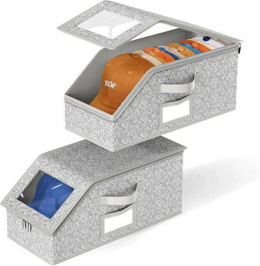 Hat Storage Boxes with Clear Window and Metal Zipper, Holds 24 Caps