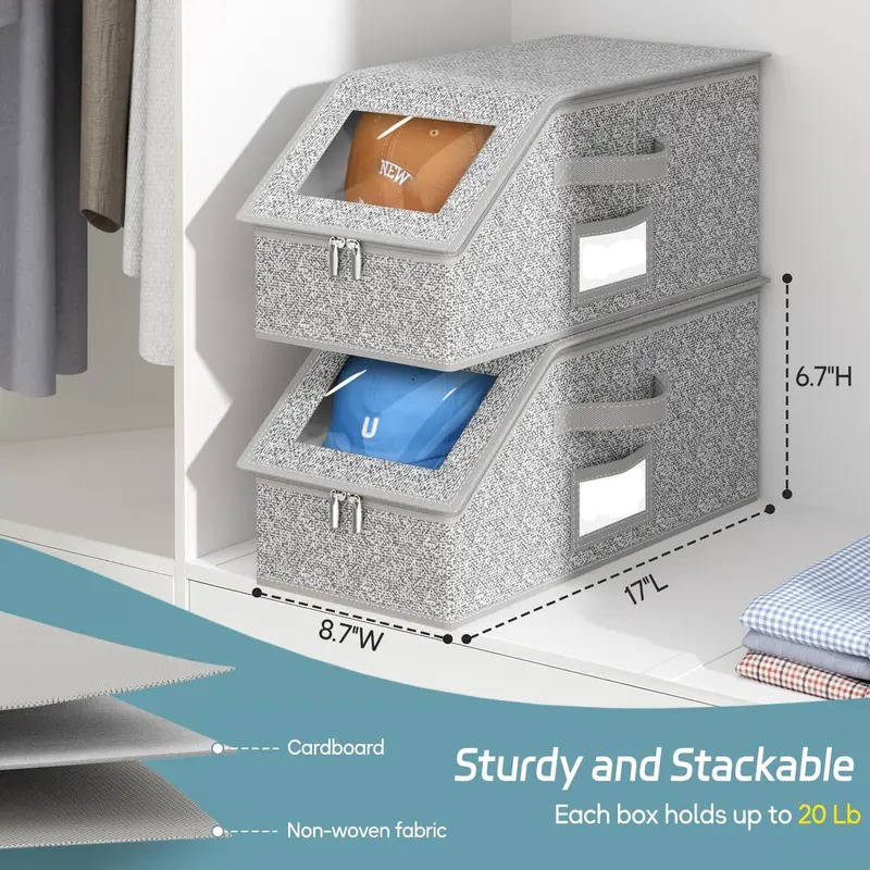 Hat Storage Boxes with Clear Window and Metal Zipper, Holds 24 Caps