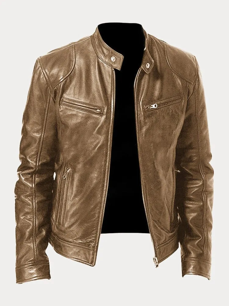 Structured Hip Length Jacket with Snap Tab Collar and Metal Zip Pockets