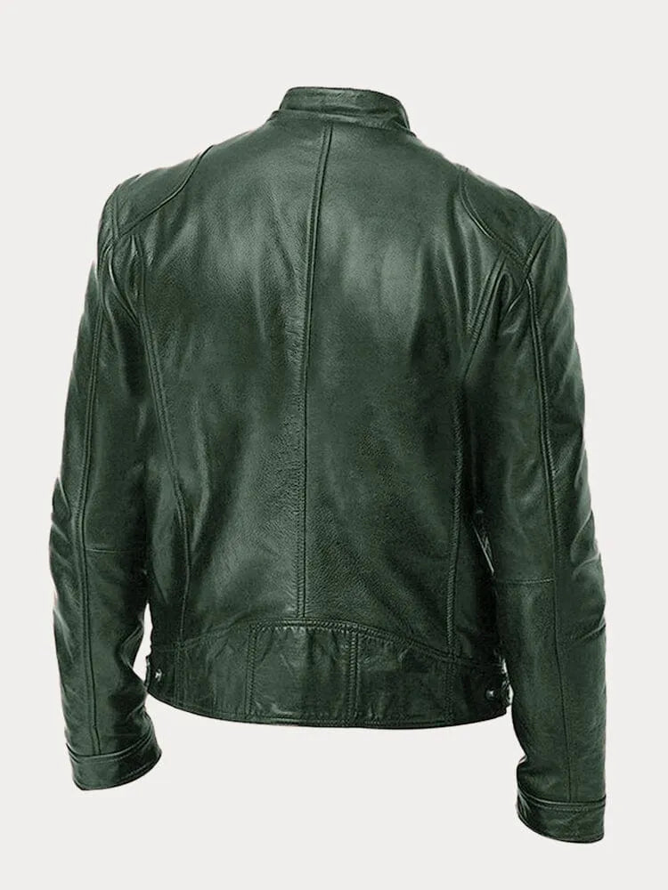 Structured Hip Length Jacket with Snap Tab Collar and Metal Zip Pockets
