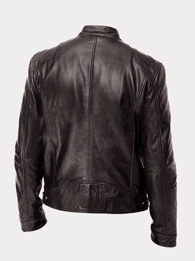 Structured Hip Length Jacket with Snap Tab Collar and Metal Zip Pockets