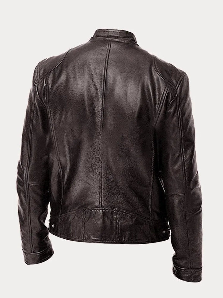 Structured Hip Length Jacket with Snap Tab Collar and Metal Zip Pockets