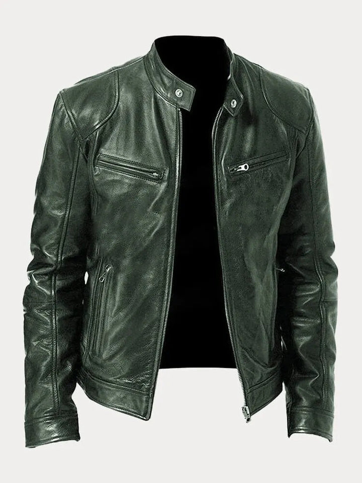 Structured Hip Length Jacket with Snap Tab Collar and Metal Zip Pockets