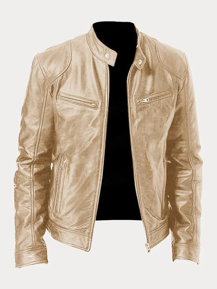 Structured Hip Length Jacket with Snap Tab Collar and Metal Zip Pockets