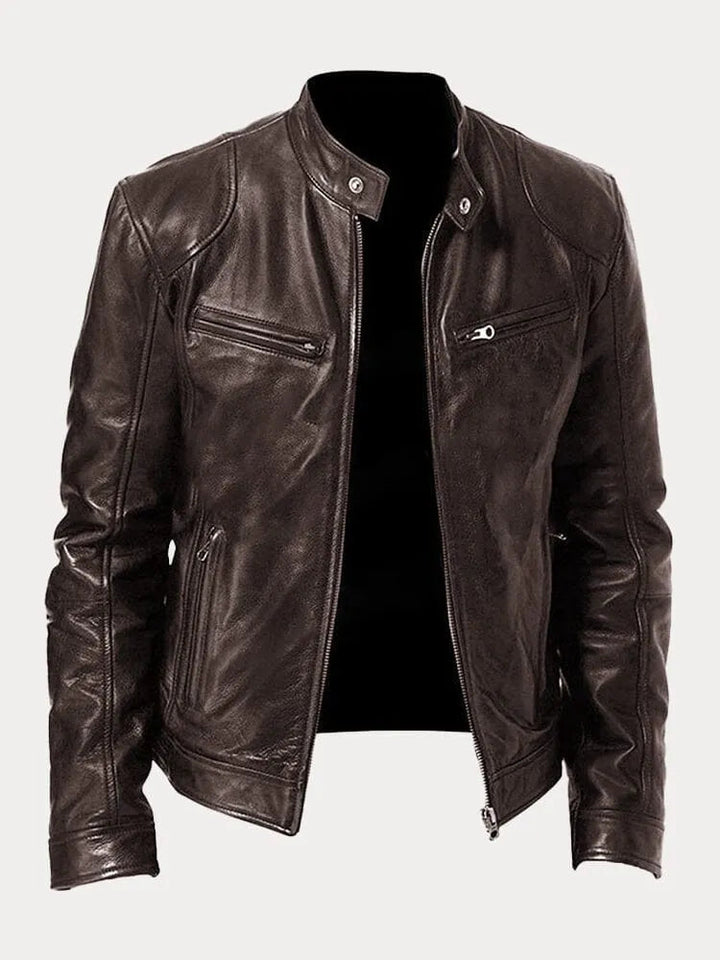 Structured Hip Length Jacket with Snap Tab Collar and Metal Zip Pockets