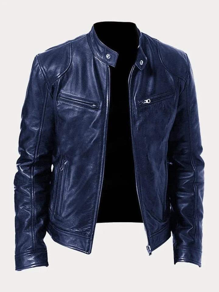 Structured Hip Length Jacket with Snap Tab Collar and Metal Zip Pockets