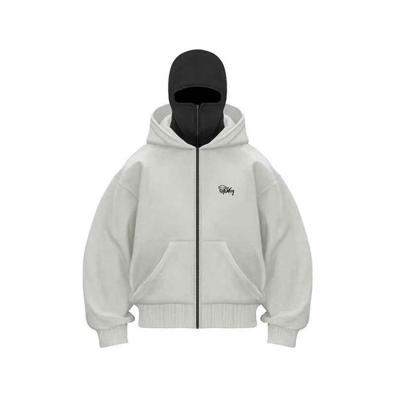 Men's Balaclava Zip Hoodie Warm Hooded Sweatshirt With Built-In Face Mask