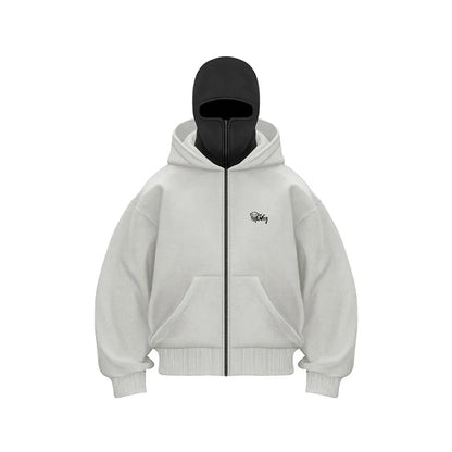 Men's Balaclava Zip Hoodie Warm Hooded Sweatshirt With Built-In Face Mask
