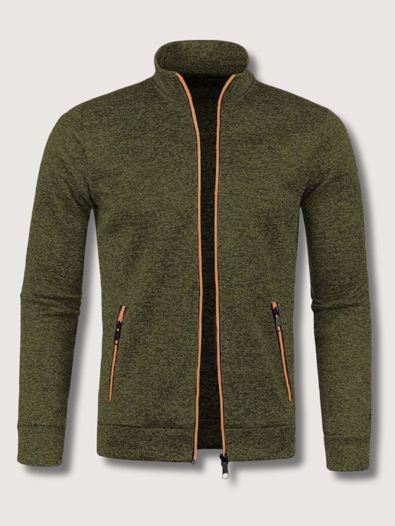 Full-Zip Knit Cardigan For Men, Long Sleeve Casual Layering Sweater